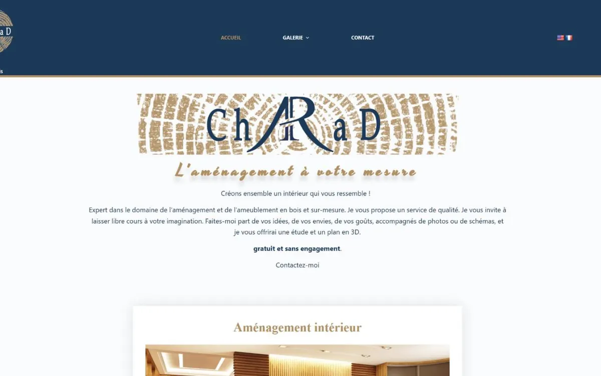 Aperçu de la page d’accueil du site ChaRaD Art & Bois